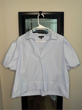 Modern Works Blue & White Striped Collared Popover Shirt
